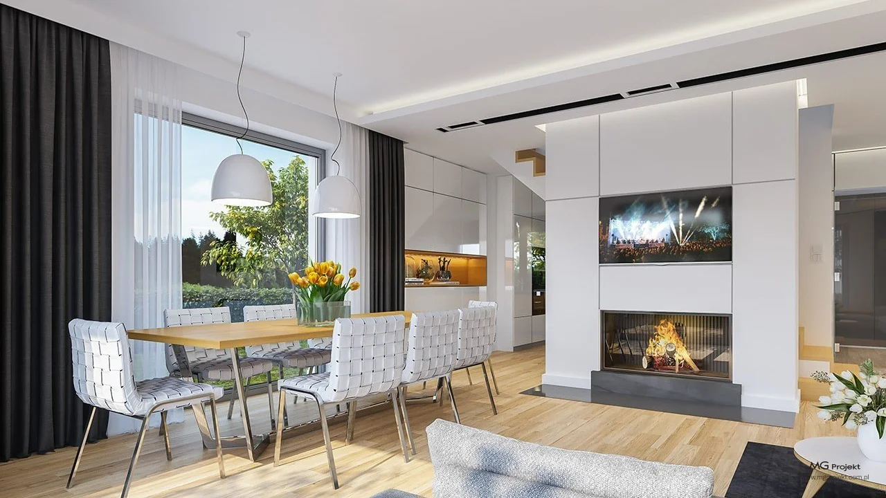 Jadalnia połączona z salonem w Domy Akacjowa.